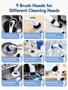 Electric Rotating Brush, Wireless Cleaning Brush, Household Use, 9 Interchangeable Brush Heads, 3 Adjustable Sizes, Suitable For Bathroom, Shower, Bathtub, Glass, Car - Multi-color - View 3