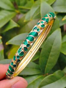1pc Vintage Palace Style Bohemian Hand-Painted Colorful Enamel Cloisonné Bracelet, Suitable For Women And Girls Jewelry - Double Teardrop Bracelet - View 23
