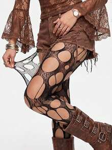 Women Y2K Gothic Hollow Cutout Lace Tights, Irregular Ripped Mesh Pantyhose, Multi‑Color Fishnet Stockings For Party Cosplay Daily Wear - Multicolor - View 11