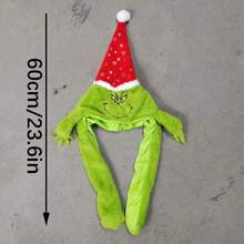 The Grinch قبعة عيد الميلاد، قبعة بأذنين متحركتين مع كيس هواء، إكسسوار تنكري للعطلات - متعدد الألوان - مشاهدة 9