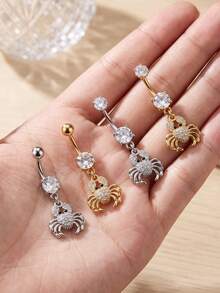 4 Buah Anting Pusar Stainless Steel Motif Laba-laba Punk dengan Hiasan Zirkonia, Perhiasan Pusar untuk Wanita, Cocok untuk Pemakaian Sehari-hari - MultiWarna - View 3