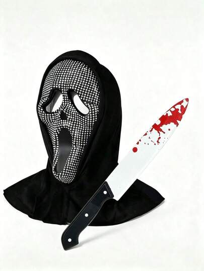 Mască de fantomă Disco Scream cu picături de apă, set de cuțite pătate cu sânge, accesorii pentru costum, ținută de petrecere glamuroasă, recuzită pentru fotografie, cosplay de Halloween