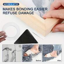 16pcs Reusable And Washable Non-Slip Carpet Grippers With Double-Sided Tape, Anti-Slip Carpet Stickers, Home Decor - Carpet Stickers (8pcs Carpet Stickers + 8pcs Auxiliary Stickers) - Black - View 6