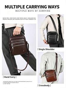 1pc Men's Vintage PU Crossbody Bag, Multi-Compartment Large Capacity Handbag, Business Commute Shopping One Shoulder Small Backpack - Crossbody Bag - View 6
