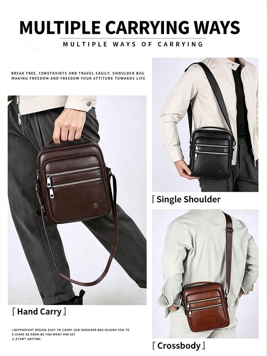 BEIQIANDAI 1pc Men's Vintage PU Crossbody Bag, Multi-Compartment Large Capacity Handbag, Business Commute Shopping One Shoulder Small Backpack, Shoulder Bag