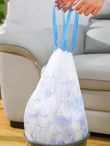 Satu Gulungan (50 buah) Kantong Sampah Serut, Dicetak dengan Motif Kelinci Kartun Lucu, Pegangan Tebal Bermotif, Kantong Sampah Sekali Pakai Serbaguna, Cocok untuk Kamar Tidur Keluarga, Dapur, Kamar Mandi, Kantor, dan Dekorasi Natal. - Beraneka warna - View 9