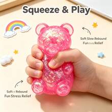 1PC Glitter Bear Squishy Toy, Super Soft Slow Rebound Stress Relief Toy, Sequin Filled Cartoon Bear Desktop Healing Decor - Multicolor - View 4