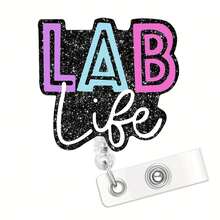 1pc Lab Life Glitter Badge Scroll - Retractable ID Holder For Nurses, Teachers, Medical Students, And Office Workers; Color Gradient Design; Includes Keychain; Made Of ABS Material. - Multicolor - View 10