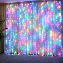 USB Warm White LED Curtain Lights, Multi-Strand Hanging Design, 8 Adjustable Lighting Modes, Plug And Play, Suitable For Bedroom Decoration, Window Display, Wedding Backdrop, Birthday Party And Holiday Indoor Home Atmosphere - USB Curtain Lights - View 3