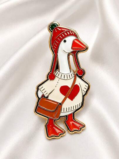 Christmas Warm Fuzzy Sweater Little Goose Brooch Red Hat Crossbody Bag Cartoon Animal Brooch Shirt Canvas Packaging Decorative Accessory Daily Commute Matching Fun Gift
