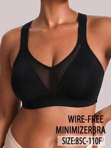 1pc Casual Comfortable Minimalist Plus Size Women's Bra, Wire-Free Push-Up Soft Comfortable Lingerie - Black - View 3
