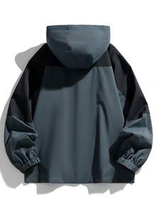 1 pieza Chaqueta con cremallera y capucha con diseño de bloques de color, adecuado para el uso de los hombres en las vacaciones y el ocio - Verde Oscuro - Ver 3