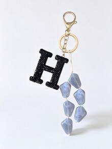 1pc Black Shiny Keychain, Personalized Minimalist Water Ripple Pendant, Asymmetrical Shaped Acrylic - Multicolor - View 5