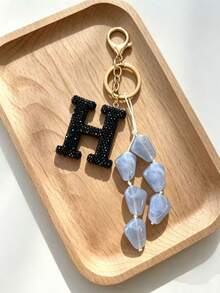 1pc Black Shiny Keychain, Personalized Minimalist Water Ripple Pendant, Asymmetrical Shaped Acrylic - Multicolor - View 7
