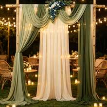 3/6pcs Wedding Arch Decor Fabric, Long Solid Color Semi-Transparent Curtain Tapestry, White Light Green Dark Green, Wedding Decoration, Room Decor, Birthday Party, Bridal Shower, Outdoor Decor - White and Green Outfit - View 10