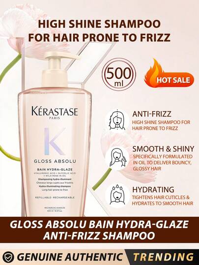 Kérastase Glossing & Hydrating Anti-Frizz Shampoo 500ml / High Gloss Shampoo, Specially Designed For Frizz-Prone Hair / Makes Hair Bouncy And Shiny, With A Charming Fragrance / Gently Cleanses Scalp, Removes Stubborn Dirt
