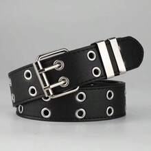1 chiếc thắt lưng trang trí quần jean denim nam phong cách punk màu bạc, khóa vuông, hai lỗ xỏ - màu đen - Xem 3