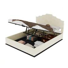 Modern Minimalist Upholstered Bed, Comfortable And Soft Headboard, Multifunctional Bedroom Furniture, High Box Spring Bed Frame With Gas-Pressure Spring, Including 140*200cm Mattress. - 米色 - 查看 5