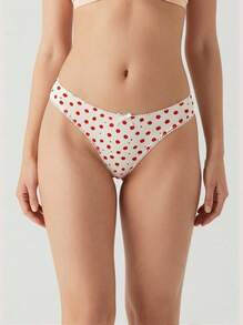 Aesletic 3Pcs Women Cherry & Heart Print Briefs, Lace Trim Bow Decor Soft Daily Underwear Multipack - Multicolor - View 2