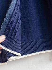 Young Boys' Preppy Striped Cable Knit Cardigan Sweater, Suitable For School Daily Wear In Spring, Autumn And Winter - Navy Blue - View 7