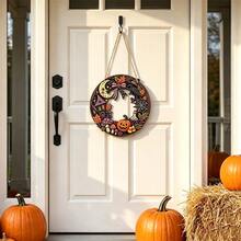 Halloween Wooden Hollow Round Ring Hanging Decoration Pumpkin Spider Web Magic House Holiday Atmosphere Decor - Multicolor - View 4