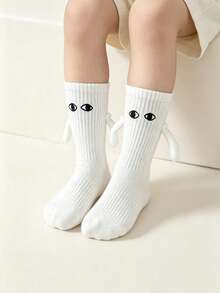 8-16 Years Boys And Girls Fun Magnetic Hands Together Middle Tube Socks, Parent-child Style Ha-ha Socks - White - View 2