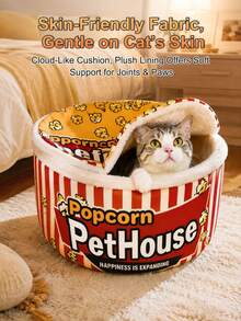 1pc Cute Cat Bed, Suitable For Indoor Cats/Dogs, Washable Pet House, Warm Pet Cave Bed, 100% Polyester Fabric, Suitable For Rabbits, Puppies, Cats And Small Animals Adult Cats, Japanese Ramen Design, Red And Yellow Color - Red - View 2