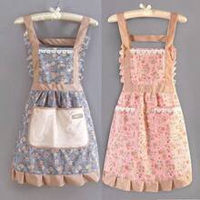 Floral Anti-Stain Apron, Breathable For Home Kitchen Cooking, Women's Striped Design With Pockets, Fresh And Clean Workwear, Suitable For Kitchen And Home Country Style, Can Be Used For Wiping Hands And Tying Around Waist - Multicolor - View 7