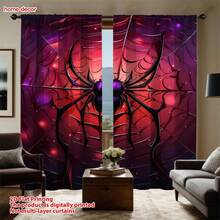 2 Panels Scary Spider Pattern Curtains, Light‑Filtering Rod Pocket Decorative Curtains,Curtains For Living Room,Curtains For Bedroom,Room Decor,Fall Curtains Living Room,Halloween Decor,Fall Style - WSJ-271 - View 10