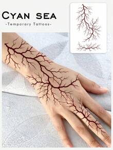 1pc Temporary Tattoo Sticker, Halloween Scary Dark‑Red Blood Vessel Vein Pattern, Realistic Tattoo Design, Suitable For Daily Use, Bachelorette Party Favors, Music Festivals, Game Events, Graduation Gifts, Lasts 3‑5 Days - Red - View 1