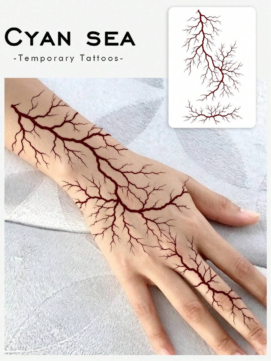 1pc Temporary Tattoo Sticker, Halloween Scary Dark‑Red Blood Vessel Vein Pattern, Realistic Tattoo Design, Suitable For Daily Use, Bachelorette Party Favors, Music Festivals, Game Events, Graduation Gifts, Lasts 3‑5 Days - Red - View 1