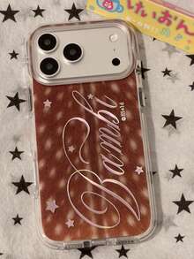 Ins Caramel Deer Pattern English Letter Round Edge Double Layer Silicone Protective Case Compatible With Apple 17 Pro Max / 16 / 15 / 14 / 13 Full Coverage Anti-Drop Korean Style - Brown - View 5