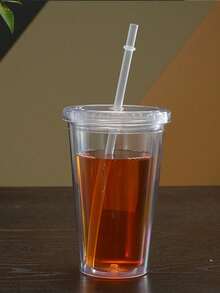 1pc 350ml, 450ml Or 650ml Double Wall Transparent Plastic Straw Cup, Insulated Milk Tea Cup - Clear - View 7