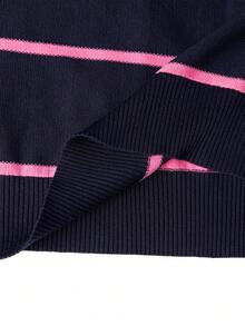 Men's Colorblock Striped Crew Neck Knit Sweater, Casual Retro Long Sleeve Pullover - Navy Blue - View 8