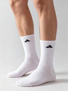 5/10 Pairs Men's Sports Socks, Simple All-Match Solid Color, Vertical Stripe Breathable Mid-Calf Socks, Suitable For Running, Black & White Versatile Style - Multicolor - View 6