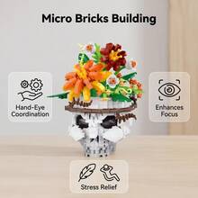 670pcs Halloween Skull & Floral Building Block Assembly Model, Desktop Ornament, Adult Stress Relief DIY Puzzle Toy, Home Decor, Creative Holiday Gift Set - Multicolor - View 6