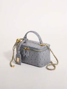 1pc Light Gray Tie-Dye Polka Dot Handheld Box Bag Zipper Small Square Bag Chain Crossbody Shoulder Bag Suitable For Shopping, Dating, Afternoon Tea - Grey - View 8