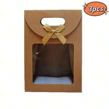 Flip-Top Handbag With Bow And Window, Large/Medium/Small Cardboard Gift Bag, Birthday Gift Packaging Bag, Christmas Gift, Easter Gift Packaging Bag - Bow Kraft Paper - View 13