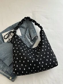Tas Tote Bahu Gaya Prancis Klasik yang Dipersonalisasi, Tas Tangan Kapasitas Besar yang Chic dan Unik - Hitam - View 7