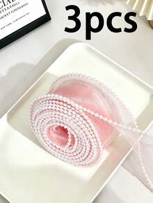 1PC/3PCS/5PCS Pearl Edge Mesh Ribbon, Exquisite Locked Edge Tulle Ribbon, Multiple Colors Available, Floral Bouquet Packaging, Gift Box Bow DIY Handmade Accessories, Atmospheric Decorative Ribbon - Transparent - View 18