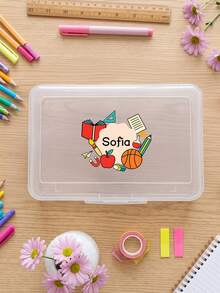 1pc Personalized Custom Name Clear Plastic Pencil Box, Cute Cartoon Print Stationery Storage Case, Stackable Transparent Pen Organizer, Back To School Gift For School Supplies - Multicolor - View 10
