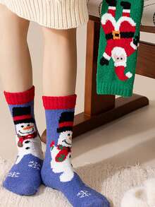 1/3/5 Pairs Christmas Socks Mid-Calf Thickened Coral Fleece Socks For Men And Women, Christmas Gift Socks, Winter Sleep Floor Socks, Couple Socks - Multicolor - View 5