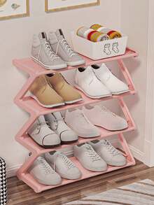 Z-Shaped Plastic Shoe Rack Floor-Standing Storage Rack Multi-Functional Large Capacity Easy Assembly Essential For Home Dormitory Space-Saving Storage Rack Suitable For Living Room Bedroom - Multicolor - View 6