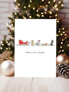 1pc Cute Dog Christmas Greeting Card, Funny "Santa's Little Helpers" Puppy Sleigh Design, Holiday Note Card For Dog Lovers With Envelope - Multicolor - View 7
