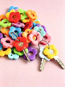 1/4/6 buah Sarung Kunci Silikon Elastis Motif Bunga Berwarna-warni - Sarung Kunci Berbentuk Bunga untuk Pengenalan Mudah, Aneka Warna Acak - Ideal untuk Saudari & Teman, Hadiah Valentine/Hari Ibu/Ulang Tahun yang Sempurna - A - View 3