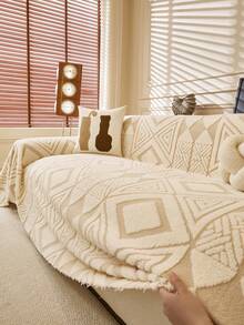 1pc Autumn/Winter Thickened Plush Warm Anti-Slip Sofa Cover, Suitable For Home Living Room And Other Room Decoration, Modern Minimalist Anti-Slip Sofa Throw, Machine Washable And Hand Washable, Fresh Fashion Soft Non-Fading Non-Shedding Bedroom Decor, Pet-Friendly Protective Cover - Beige - View 6