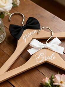 Wedding Hanger Set, Wooden Bridal Gown Hanger With Satin Ribbon, Suit Hanger, Suitable For Suits, Wedding Accessories, Wedding Decor, Wedding Gifts, Suitable For Bridal Shower - Multicolor - View 2