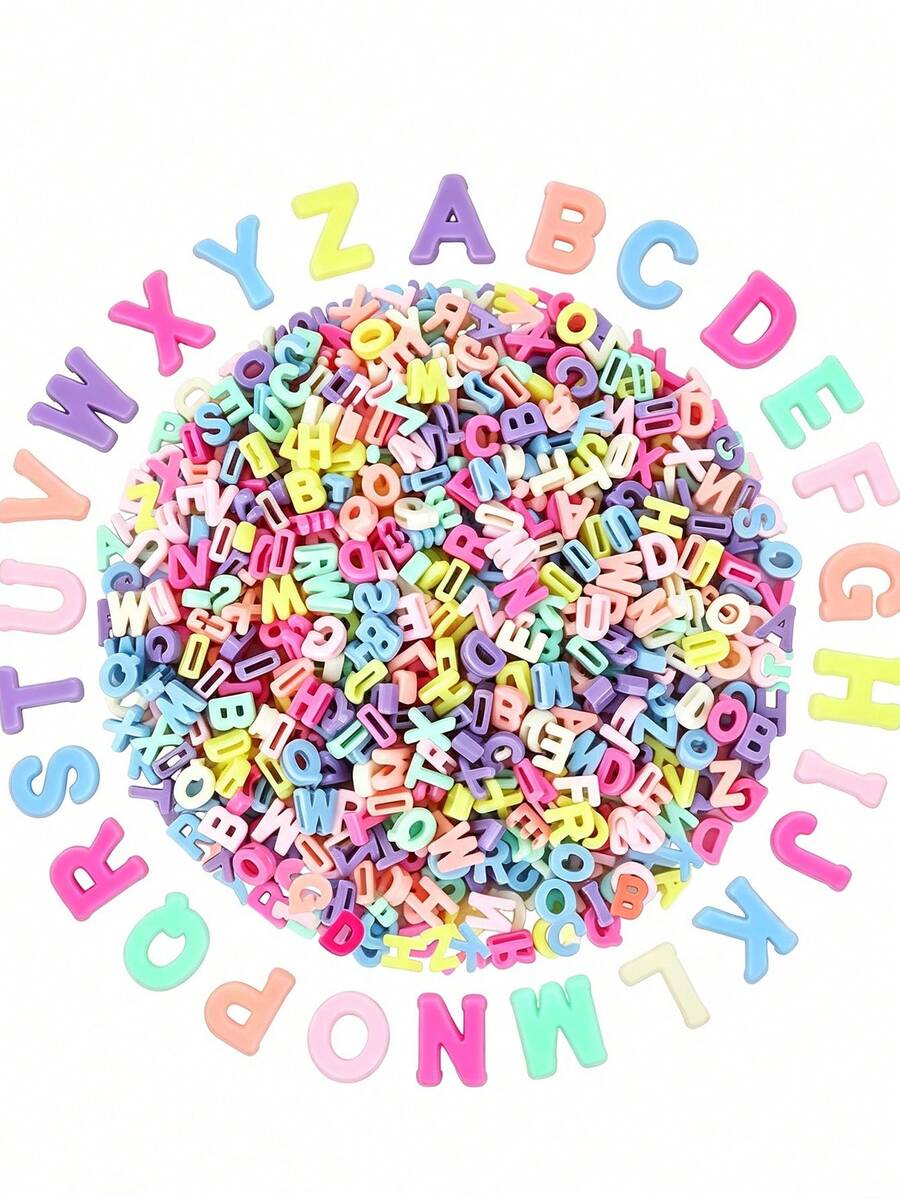 100pcs Mixed Color Macaron 3D Letter Beads, Large Hole Loose Beads ...