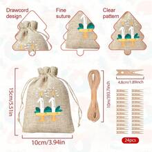 CARRIECUR 24Pcs Christmas Advent Calendar Bags, Simple Color Block Xmas Elements Linen Drawstring Gift Pouches With Number Print, Wooden Clothespins & Jute Twine, DIY Xmas Countdown Candy Treat Gift Sacks - View 5