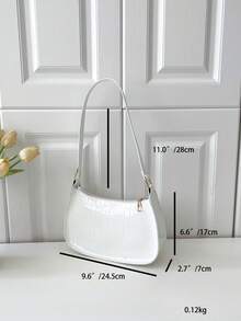 Solid Color Embossed Geometric Shoulder Bag - White - View 3